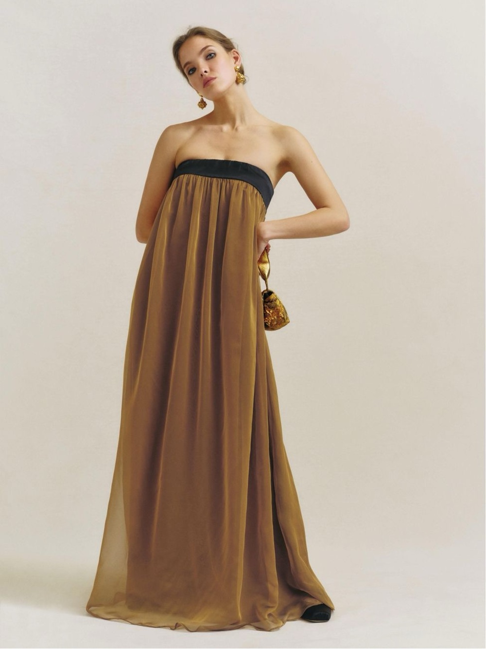 Reformation Maribelle Strapless Bronze Maxi Dress